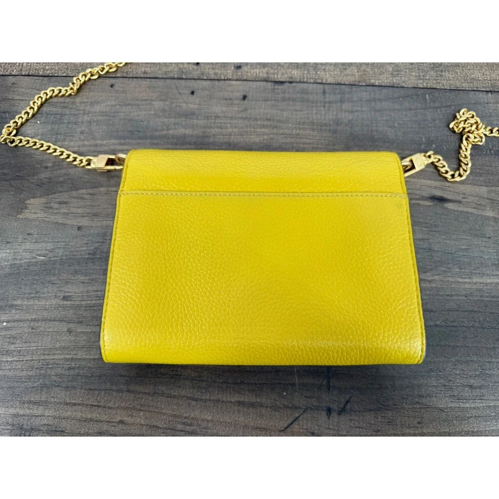 Tory Burch Britten Wallet on Chain Yellow Pebbled Leather Crossbody Bag Gold